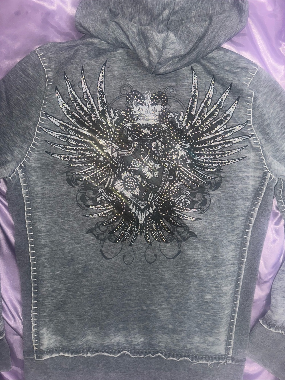 Y2K McBling Embellished Rhinestone Graphic Hoodie size M - Picture 4 of 14